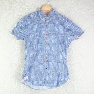 A Fish Name Fred Shirt Mens Medium Blue White Dot Geometric Button Up